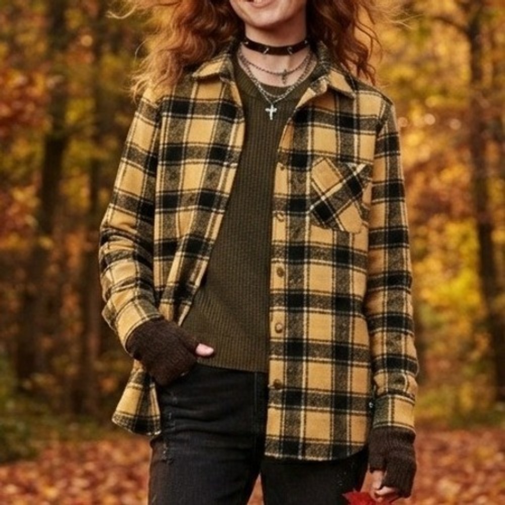 WeSC Overshirt Yellow Black Oden OG Plaid Flannel Mens S Womens M Street Grunge